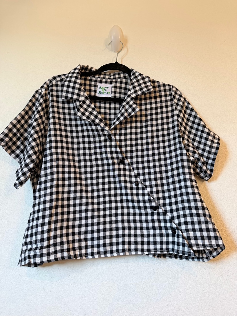 Shiny by Nature Black & White Gingham Short Sleeve Button-Down